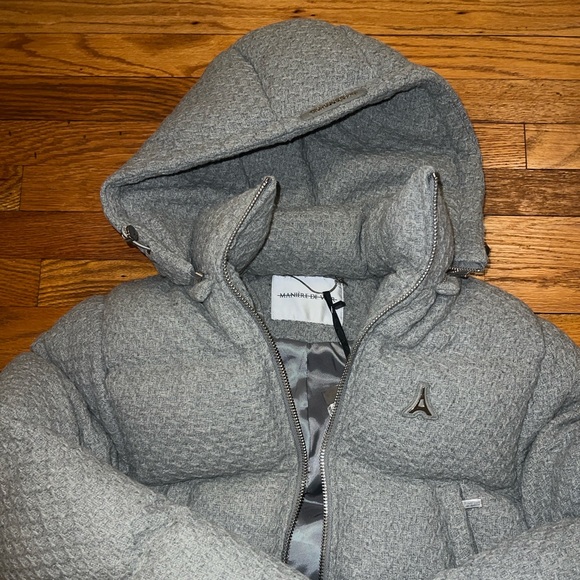 Textured Knit Puffer Jacket - Grey - Picture 2 of 8